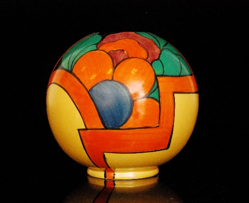 Clarice Cliff - Latona Dahlia - A shape 370 Globe vase circa 1930 hand painted with stylised
