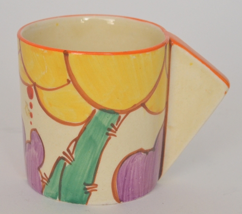 Clarice Cliff - Summerhouse - A conical shape coffee cup circa 1931 hand painted with a stylised