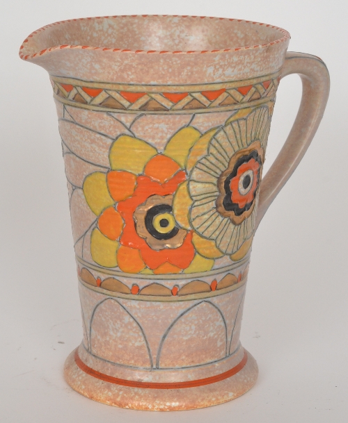 A 1930s Charlotte Rhead for Crown Ducal Rhodian pattern jug decorated with large tubelined flowers