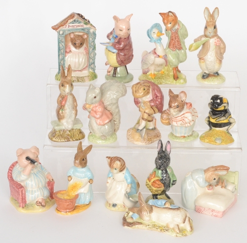 Fifteen assorted Royal Albert Beatrix Potter figurines comprising Peter in Bed, Mr Jeremy Fisher