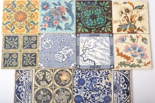 A collection of assorted 19th Century dust pressed tiles to include edging tiles designed by Owen