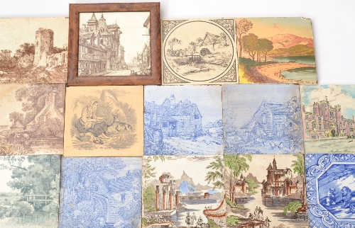 A collection of assorted late 19th Century dust pressed and plastic clay tiles to include Mintons