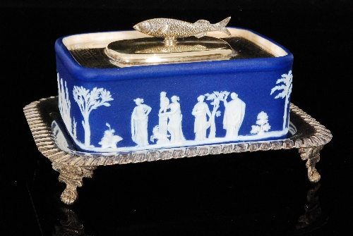 A late 19th Century Wedgwood Jasperware sardine dish, the rectangular body decorated with low