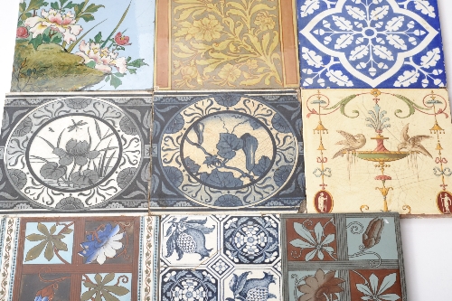 A collection of assorted 19th Century dust pressed and plastic clay tiles to include Minton China