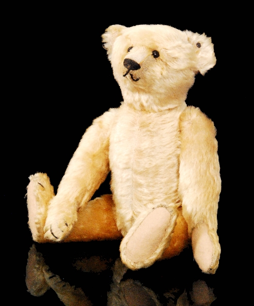 An early 20th Century Steiff golden mohair teddy bear, circa 1909, with long clipped snout, boot