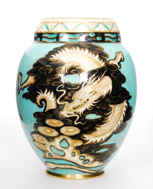Carlton Ware - Dragon and Traveller - A vase of swollen ovoid form decorated with a stylised dragon