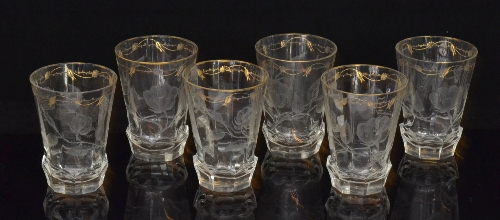 Moser - A set of six early 20th Century clear crystal tumblers with gothic panel base below a