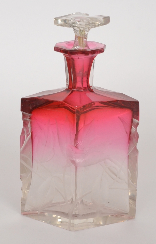 Moser - A late 19th to early 20th Century spirit decanter of diamond form with facet cut neck and
