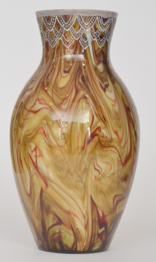 Loetz - A late 19th Century Onyx Glass vase of shouldered ovoid form with flared collar neck, cased