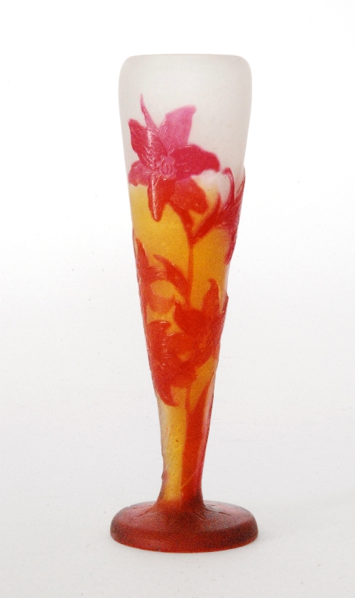 Emille Galle - A late 19th to early 20th Century cameo glass vase with circular foot rising to a