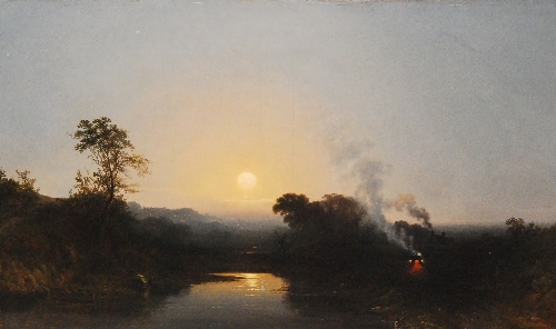 EDMUND JOHN NIEMANN (1813 - 1876) - At wooded river landscape at dawn, oil on canvas, signed, 65cm