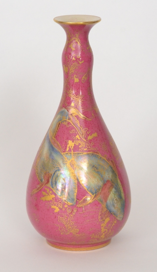 A Wiltshaw and Robinson Carlton Ware Carp pattern bottle vase with lipped collar neck decorated