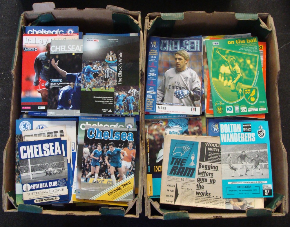 Chelsea Football Programmes: Two boxes of over 300 home and away programmes, mainly modern but all