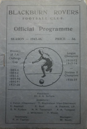 Football Programme: Blackburn Rovers v Manchester United December 13th 1947 (1) Fair