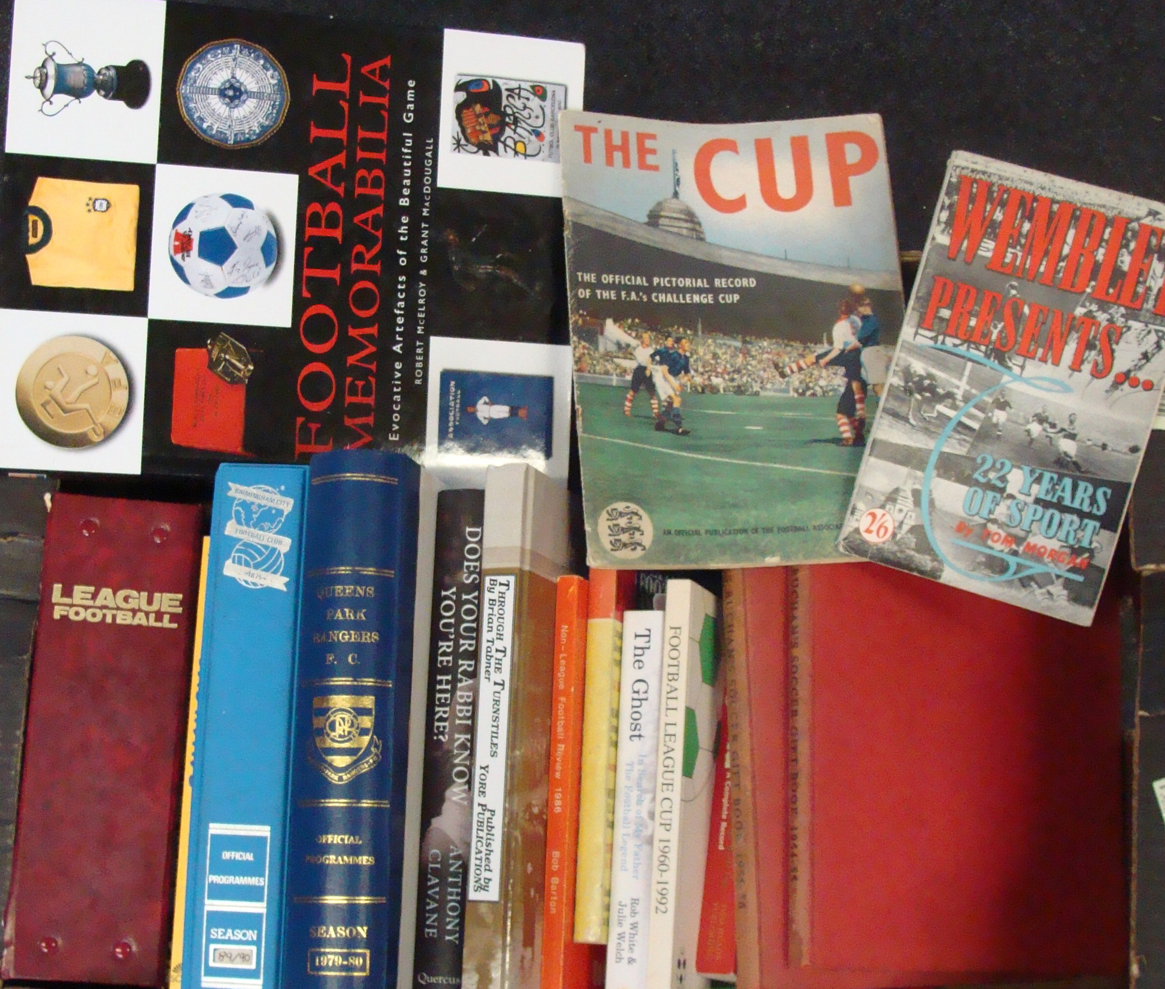 Football Books & Memorabilia: Box of football books, includes Football Memorabilia. The lot also