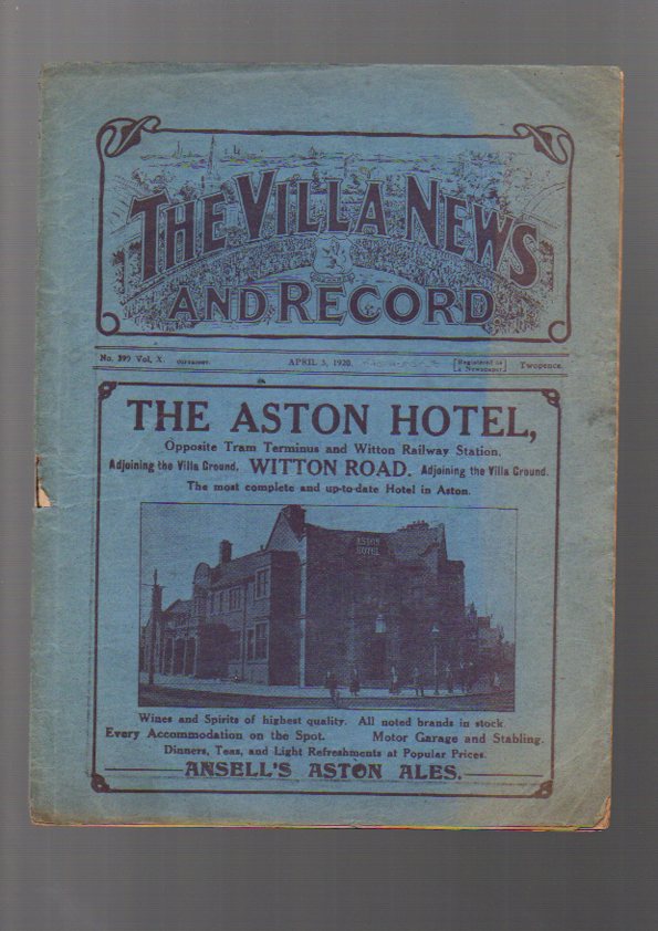 Aston Villa Football Programme: Home issue versus Newcastle United April 5th 1920 (1) Fair-Good