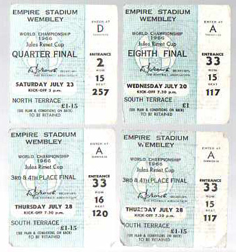 World Cup 1966 Football Tickets: Contains 2 x 3rd / 4th place play-off tickets plus England v