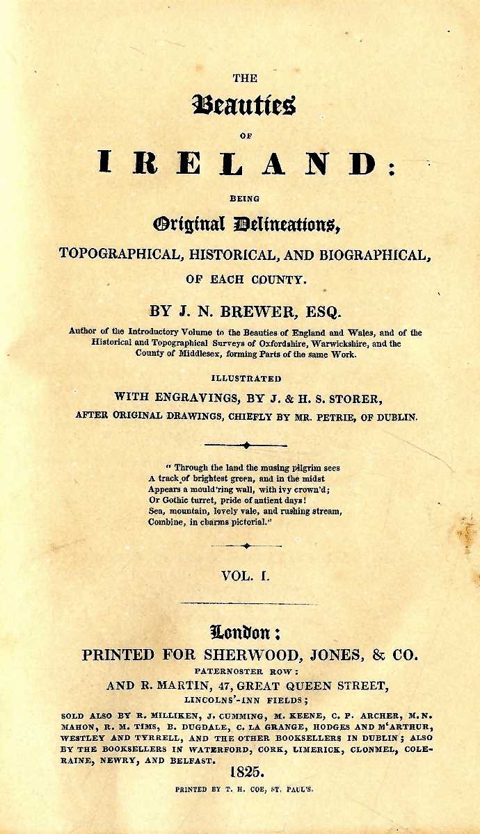 Brewer (J.N.) The Beauties of Ireland, 2 vols. L. 1825. First Edn., 14 engd. plts. cont. blind