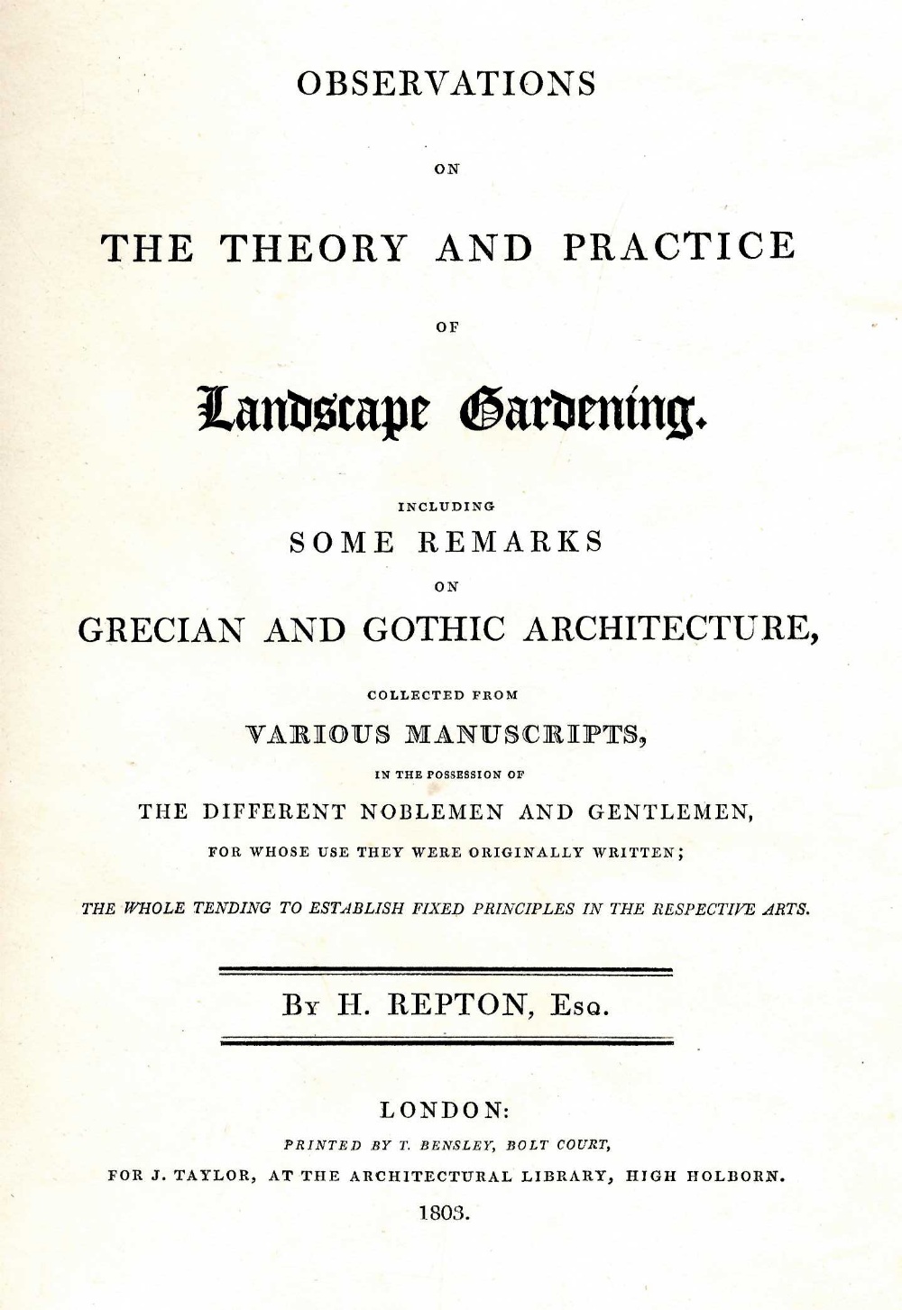 With Wonderful Hand-Coloured Plates

Repton (Humphrey) Obersvations on The Theory and Practice of