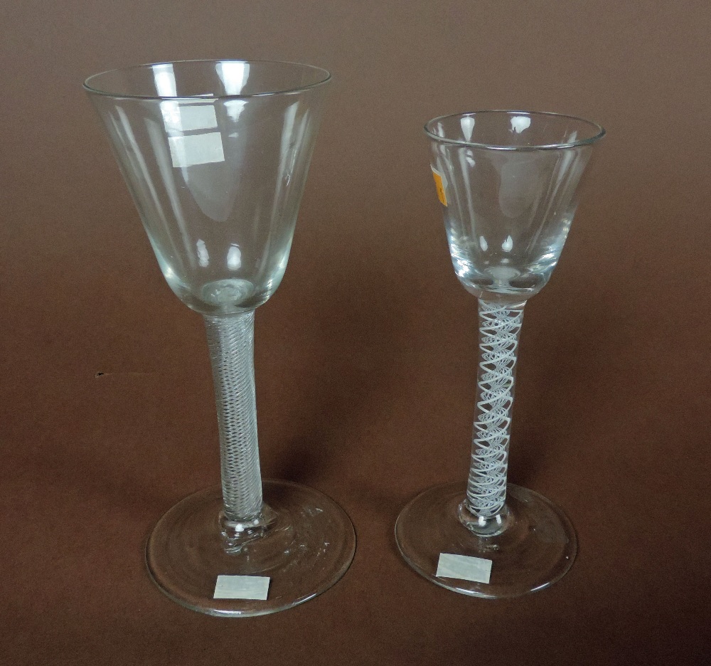 A very good air-twist Cordial Glass, with small round funnel bowl and stem filled with elaborate