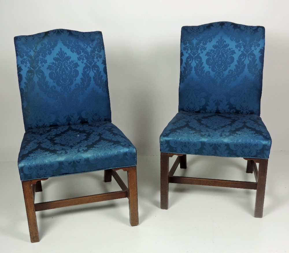 An attractive pair of late 18th Century Irish mahogany Side Chairs, covered in fine blue silk