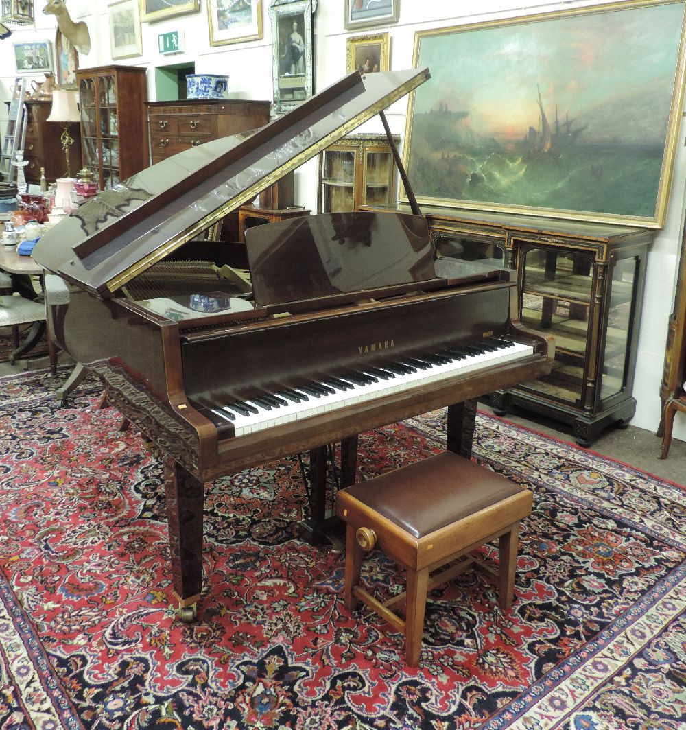 An extremely fine Yamaha Boudoir Grand Piano, c. 1980, in mahogany case with three graduating square