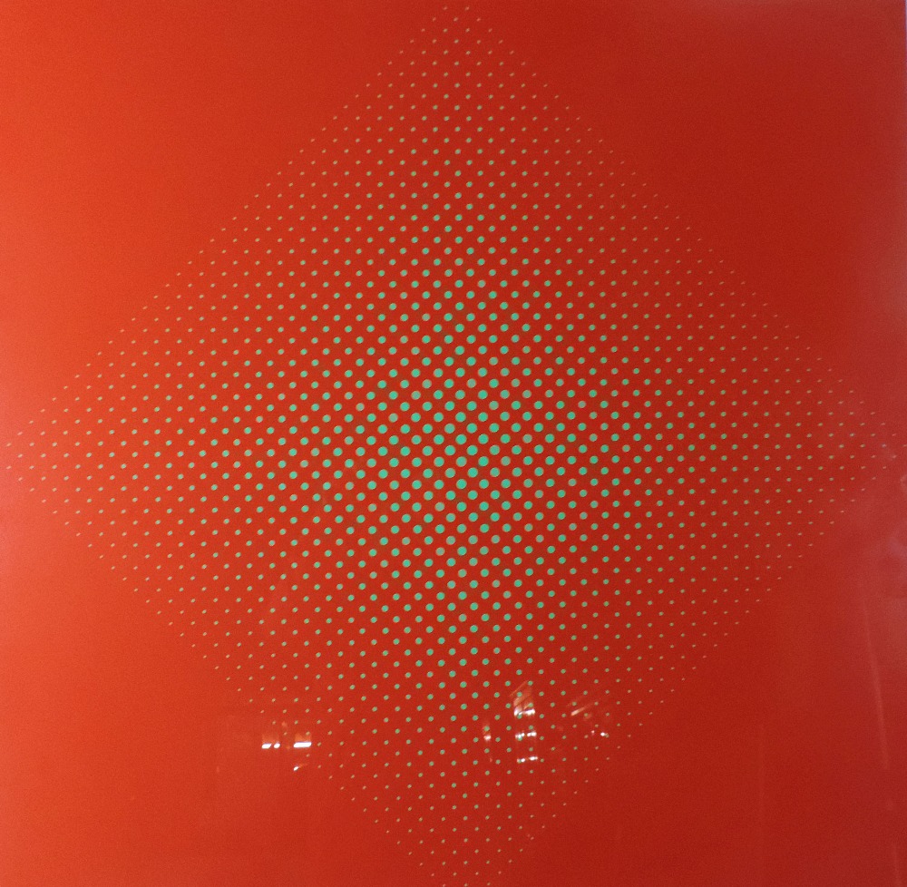 Almir Mavignier (20th Century)

"B4 - Green on Red Silkscreen," approx. 90cms x 90cms, Limited 14 (