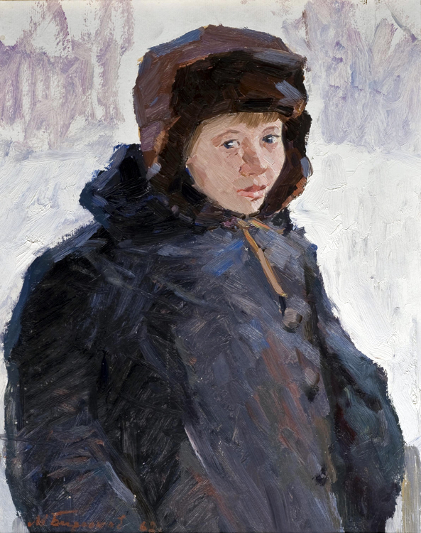 Mikhail Birukov (Russian 1927 - 1995). An interesting oil painting depicting a `portrait of a boy`,