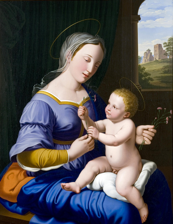 Marquard Wocher (1760 - 1830). An interesting oil painting depicting `Madonna and Child`, signed by