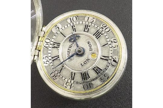 Late 18th century English calendar verge silver pair cased pocket watch, signed J. Josephson, - Image 4 of 8