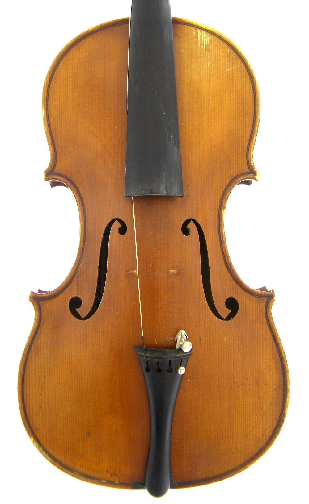 Good French violin by and labelled G. Apparut, annee 1940, the two piece back of broad curl with
