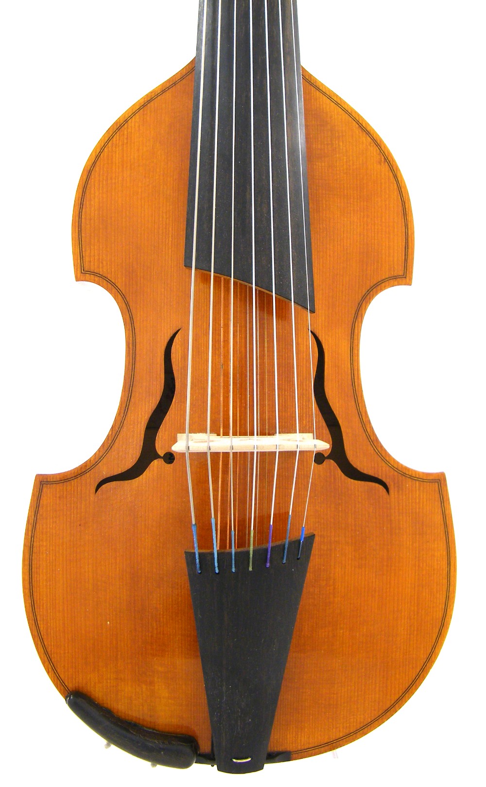 Contemporary viola d`amore labelled Viola d`amore Testa BJ Violin Workshop, with two bows and within
