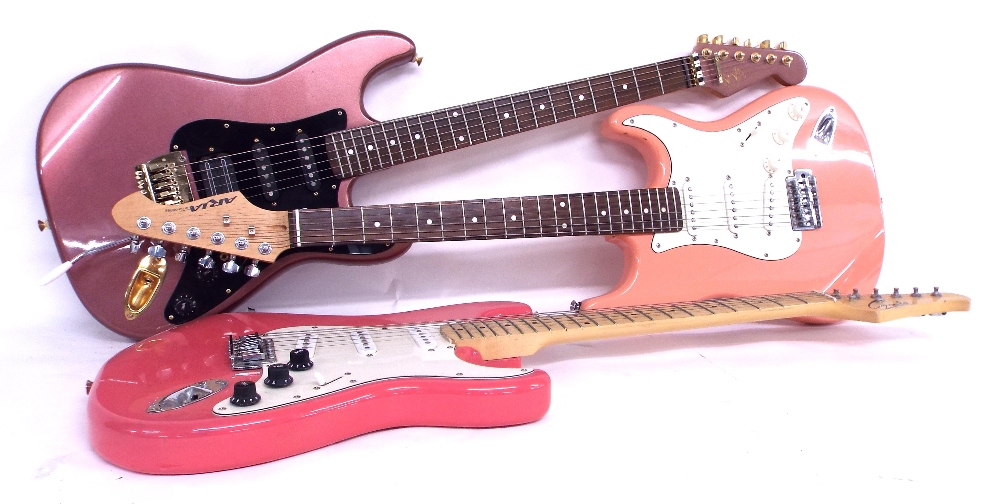 Ninja Warrior Stratocaster style electric guitar; together with an Aria STG series Stratocaster