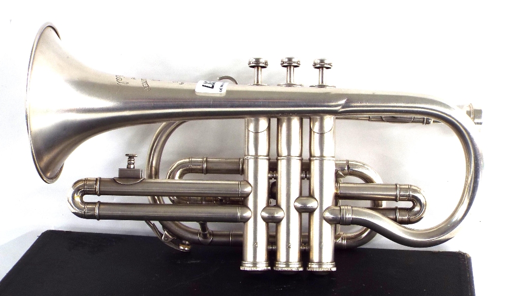 Boosey & Hawkes Imperial silver plated cornet, ser. no. 542584, case