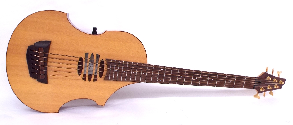 Overwater Expression Series six string custom electro-acoustic bass guitar, natural finish,