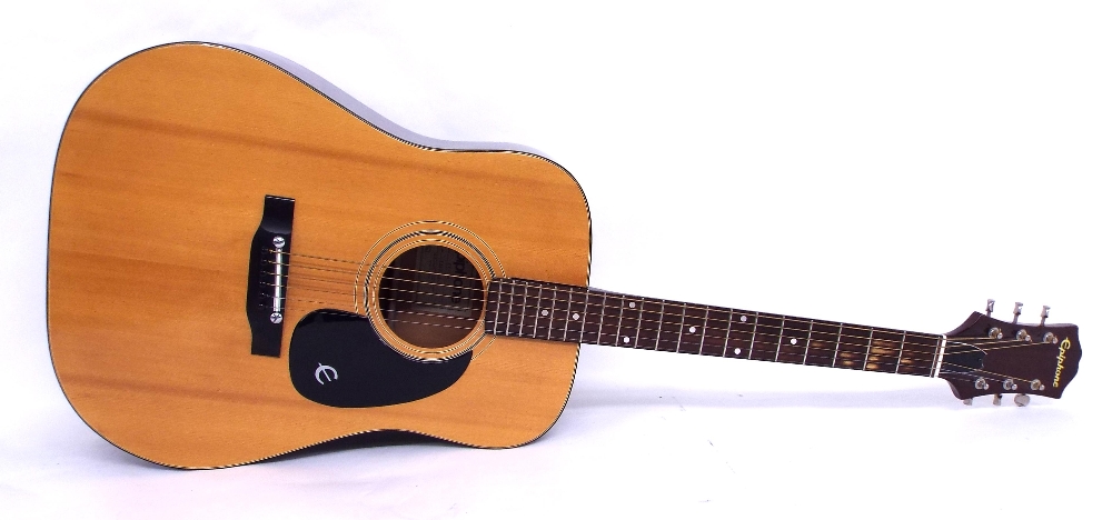 Epiphone FT-140 acoustic guitar, made in Japan, natural finish body with various marks and wear,