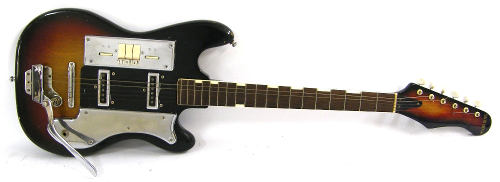 Teisco 64 VN-2 electric guitar, sunburst finish with various marks and blemishes, electrics appear