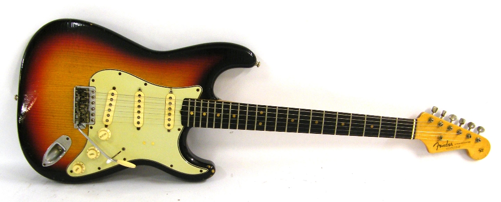 Stratocaster style electric guitar comprising some Fender parts, including a circa 1965 re-fretted