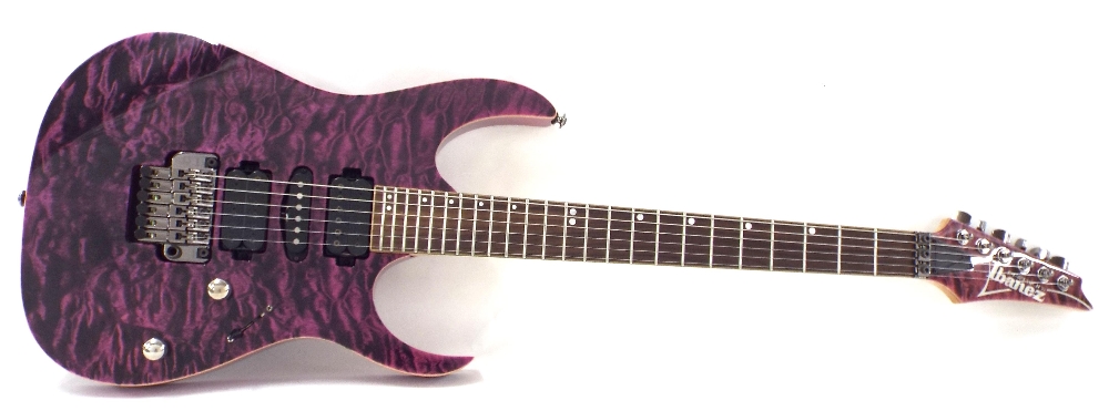 Ibanez Premium electric guitar, made in Indonesia, ser. no. 05327B, purple flame finish with a few