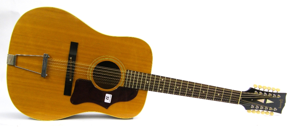 Gibson twelve string acoustic guitar, circa 1969, ser. no. 813957, mahogany back and sides and