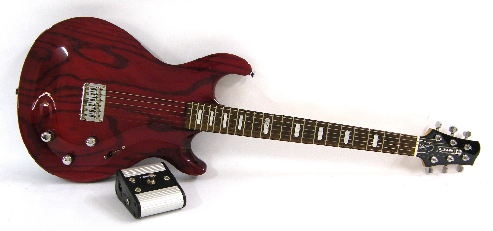 Line 6 Variax electric guitar, made in Japan, ser. no. 04030053, red grained finish, electrics