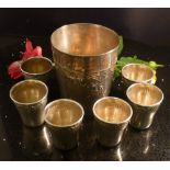 A set of six French shot glasses plus an