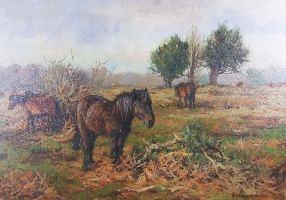 Barry A. Peckham, `Ponies on the Heath`, oil on canvas, signed and dated `84, 35.5 x 51 cm (14 x