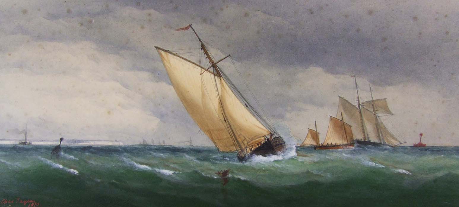 Charles Taylor, Coastal Scenes with Gaff-Rigged Sailing Boats, watercolours, signed and dated