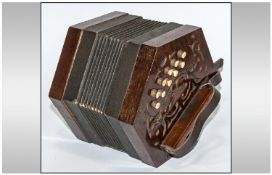 Vintage Squeeze Box Concertina with ivory buttons. Complete with box. Working order.