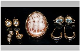 A Small Collection of 15ct Gold Earrings and Pendants. ( 3 ) Pairs of Earrings. ( 2 ) Pendants (
