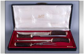 Butlers Sheffield Plated Carving Knife Set, Stag horn handles, original box.