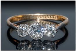 18ct Gold Diamond Ring Set With Three Graduating Round Cut Diamonds, Marked 18ct Plat, Ring Size Q