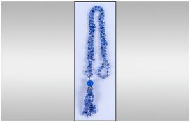 Tanzanite and Blue Quartzite Tassel Necklace, 24 inch necklace of small tanzanite nuggets spaced