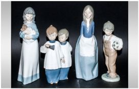 Collection Of Four Nao By Lladro Figures,  comprising girl standing, boy with football, girl